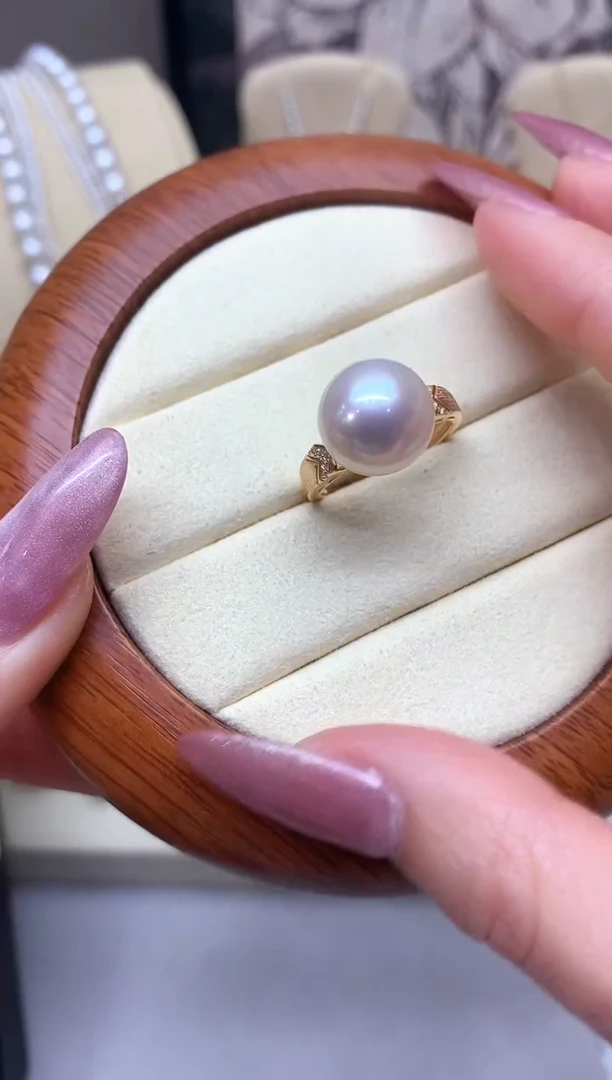 银S925镶嵌戒指淡水珍珠12-13mm