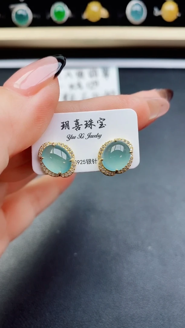 翡翠银S925镶嵌耳饰5085050