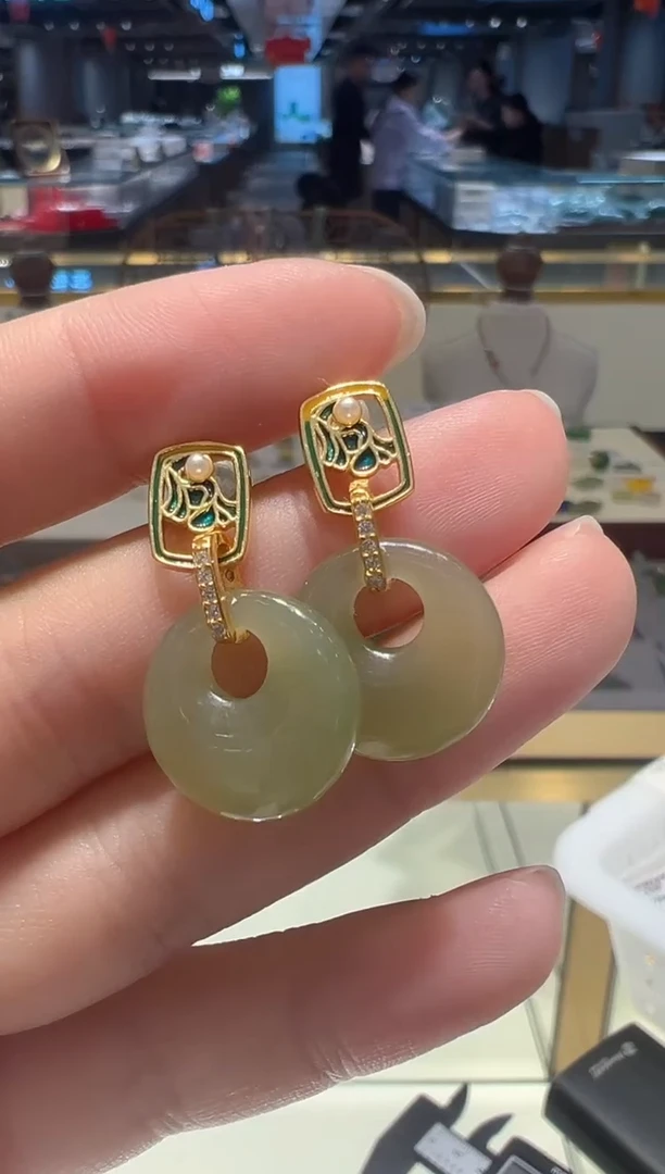 【闪购商品】和田玉耳饰银S925镶嵌31