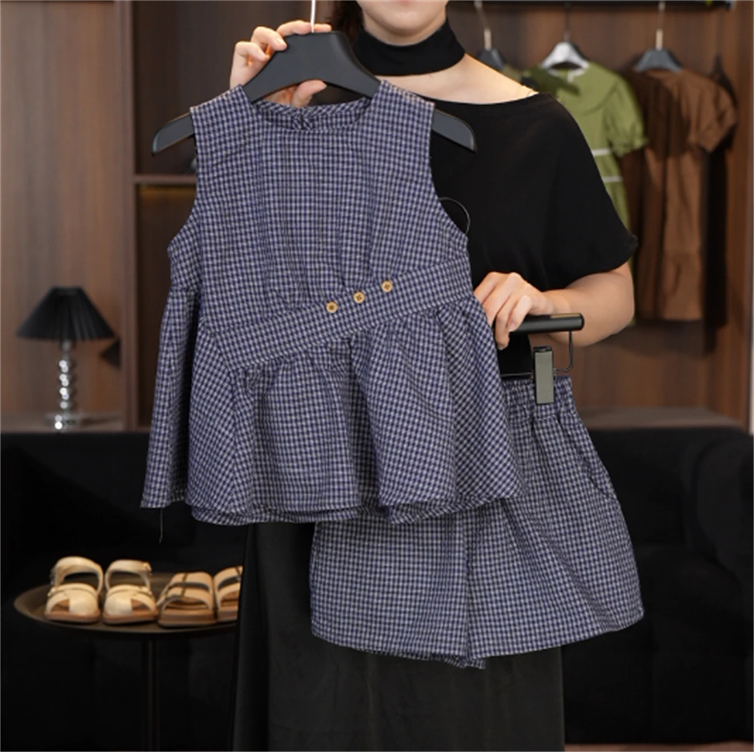 【CW】原创设计 百搭时尚小众套装 "蓝白格" TZ