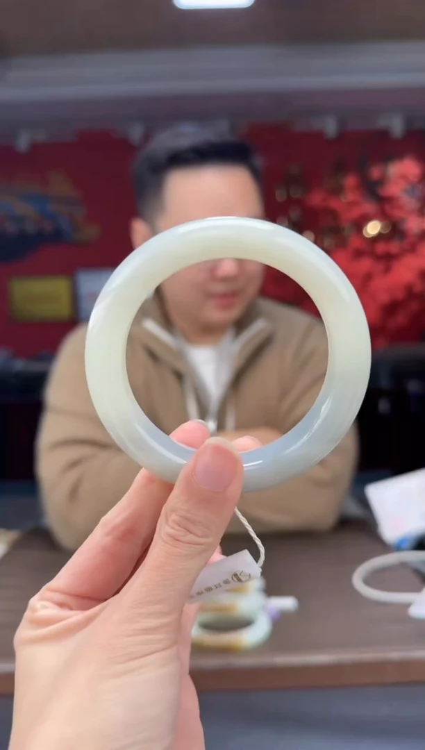 未镶嵌手镯和田玉籽青花正装宽版手镯59