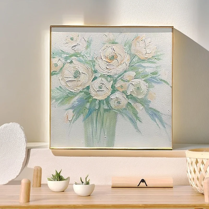 青瓶白花|出手工纯手绘油画装饰画现代简约轻奢餐厅书房挂画