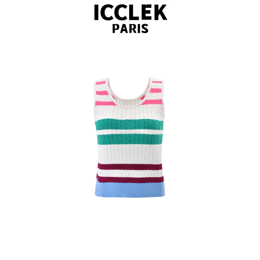 ICCLEK 混色圆领无袖织背心 百搭 时尚 -5609