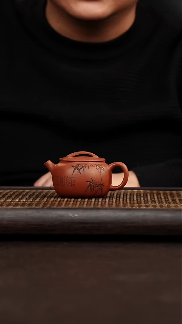 茶壶紫砂宜兴悦茗壶  红降坡 鼓瓦