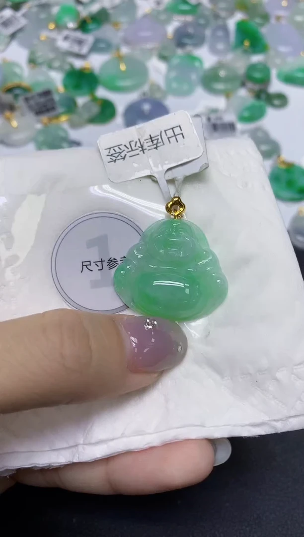 颈饰18K金镶嵌翡翠天然缅甸翡翠A货百元以上9元证书费自理