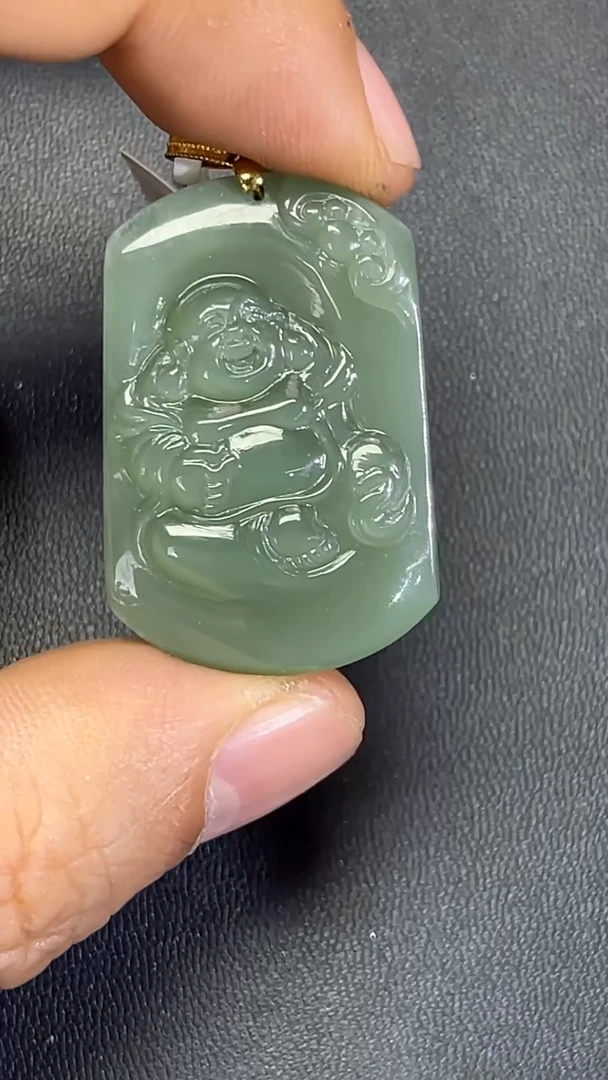 吊坠(赠链)18K金镶嵌和田玉706106#和田玉碧玉粉青佛公吊坠多人