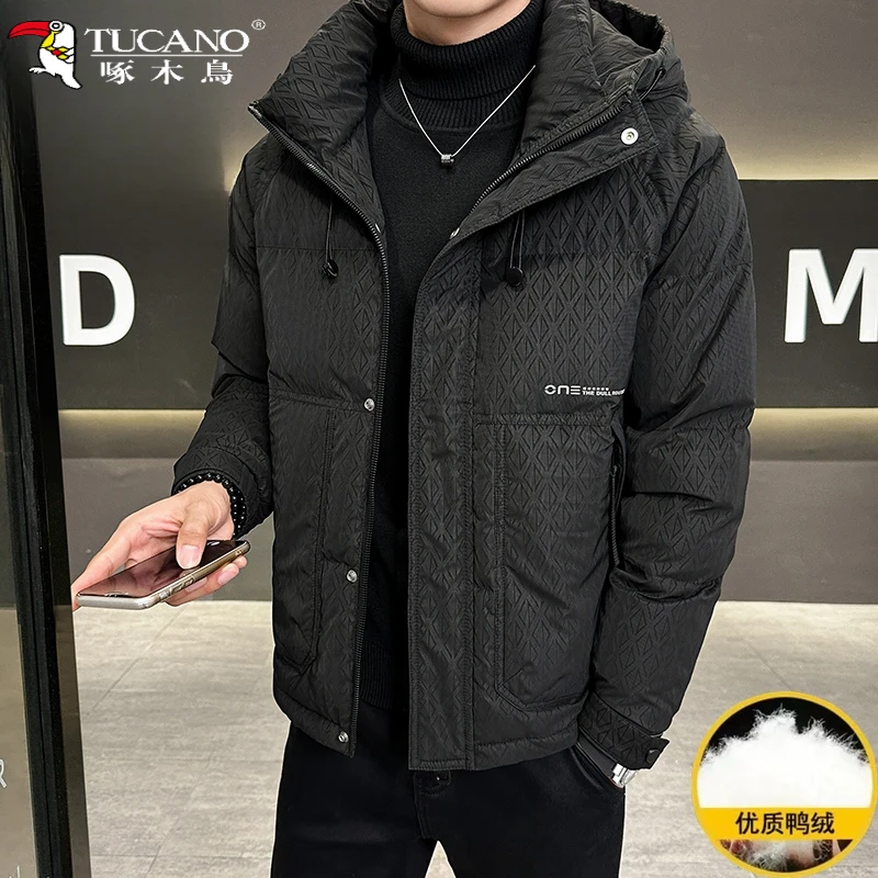 TUCANO/啄木鳥连帽羽绒服男士2025新款冬季加厚保暖菱形格印花