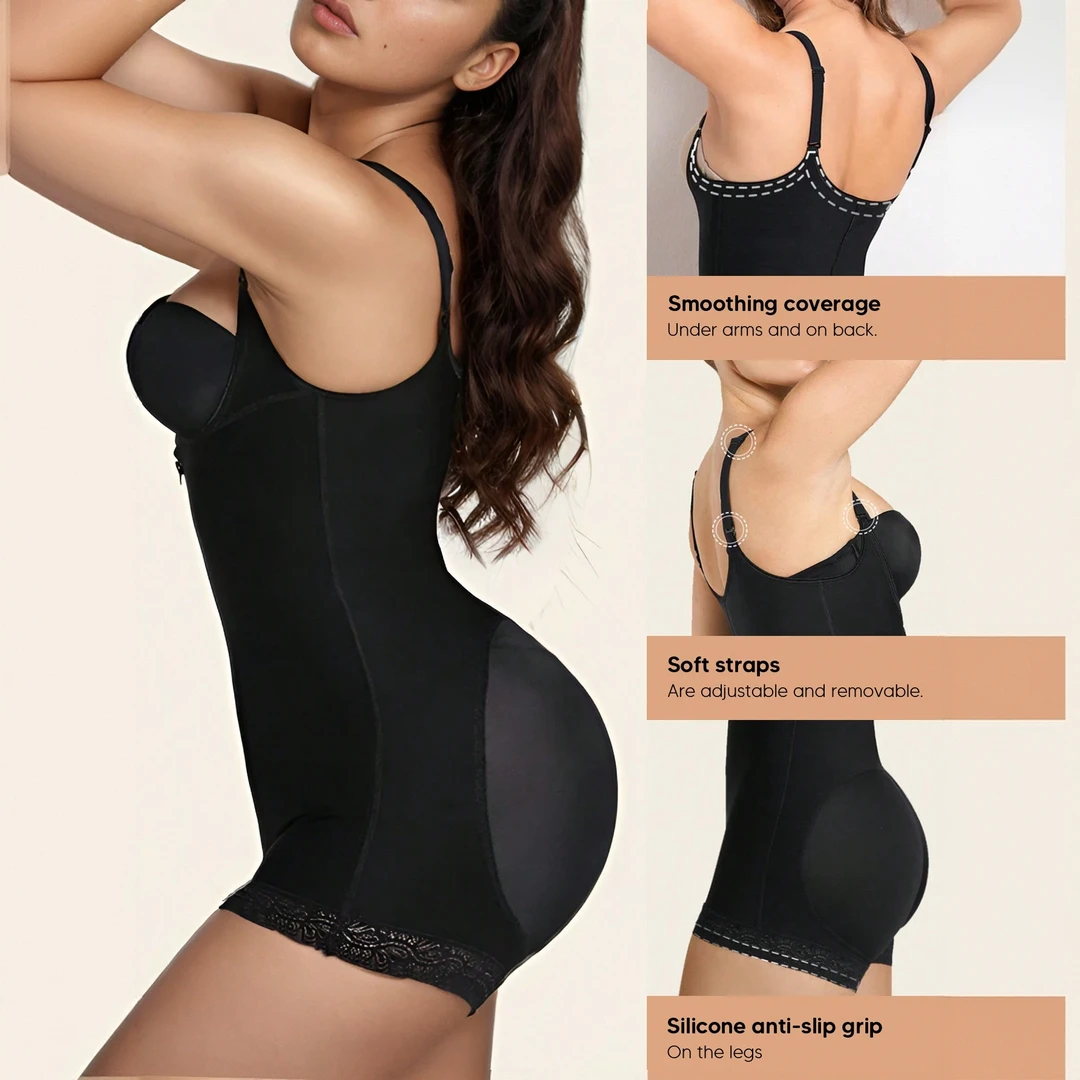 跨境返销黑色蕾丝连体塑型衣美背显瘦性感紧身提臀无痕塑形透气