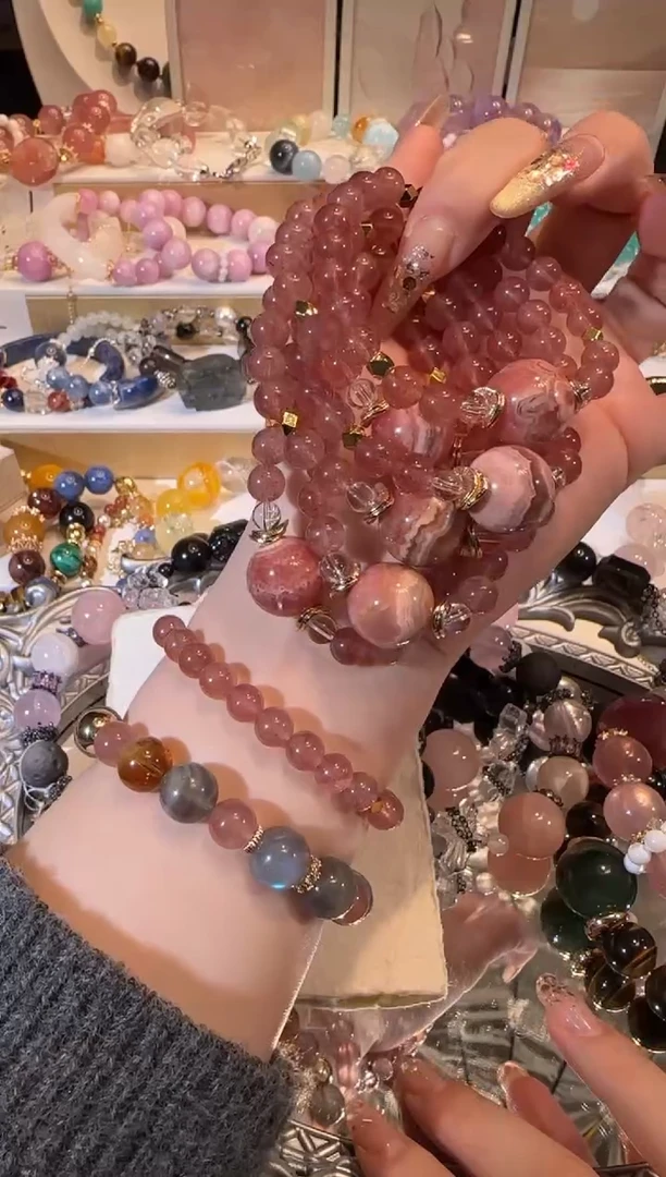 未镶嵌菱锰矿（红纹石）手串多样性发一