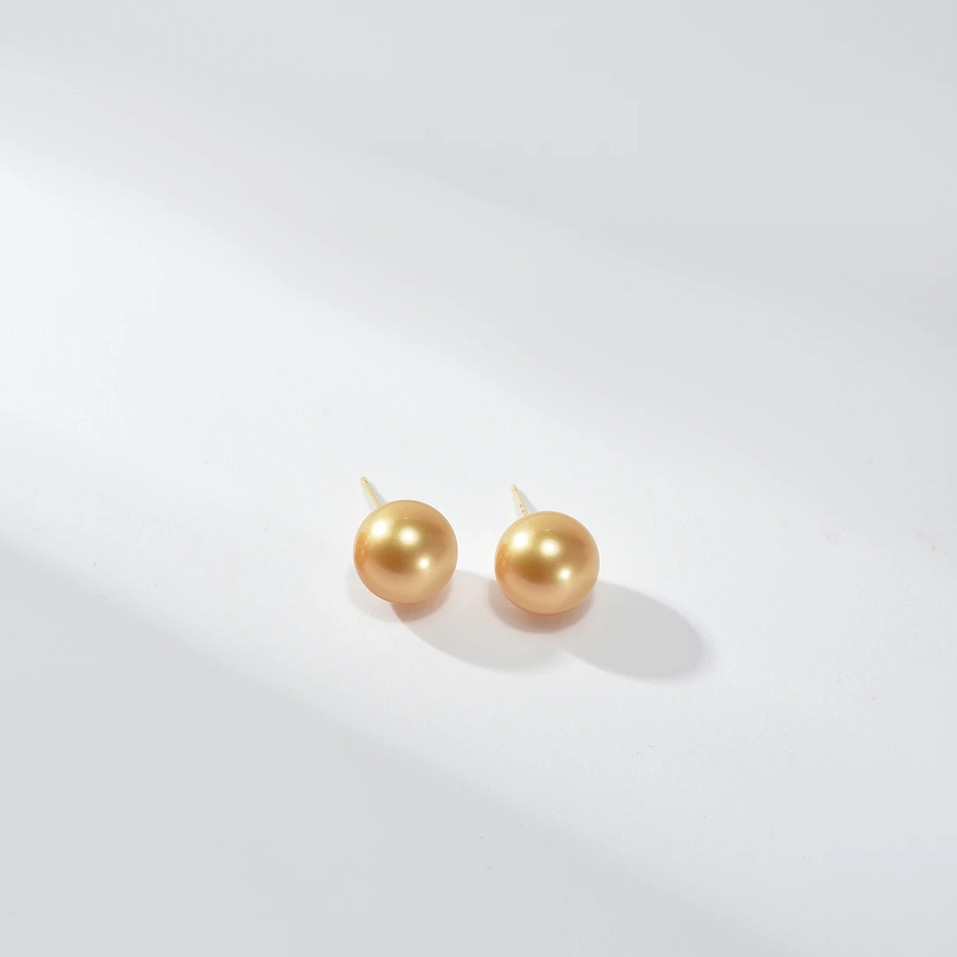【年货节专属】京润珍珠锦心18k金南洋金珠海水珍珠耳钉11-11.5mm