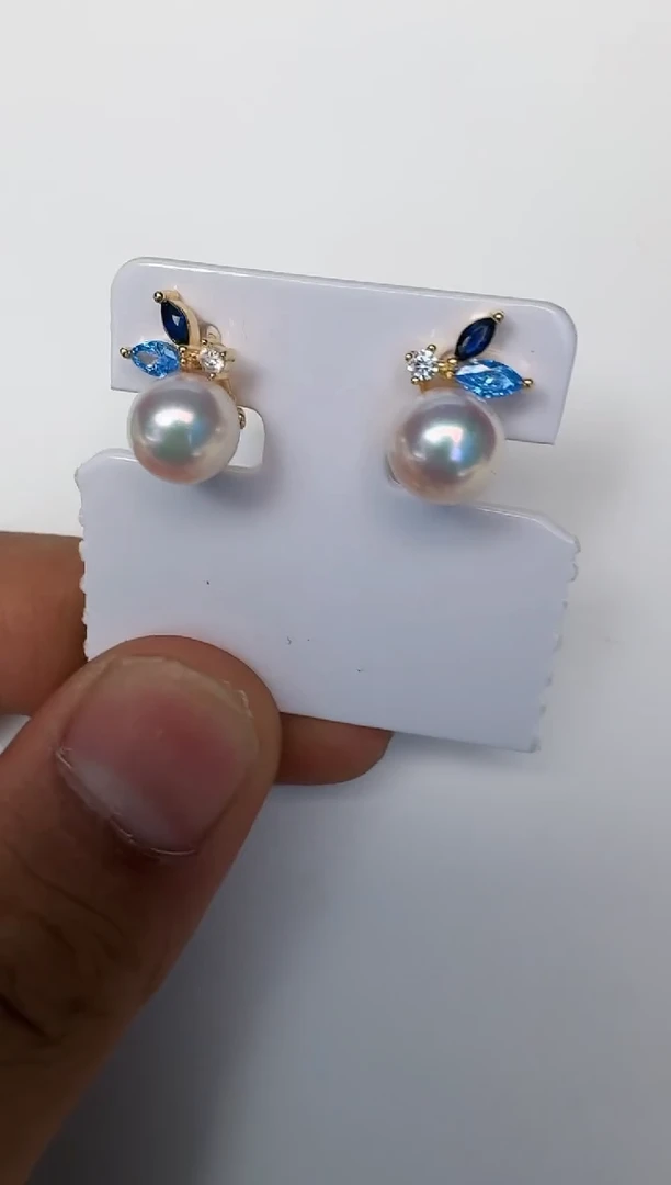 银S925镶嵌海水珍珠耳饰耳钉