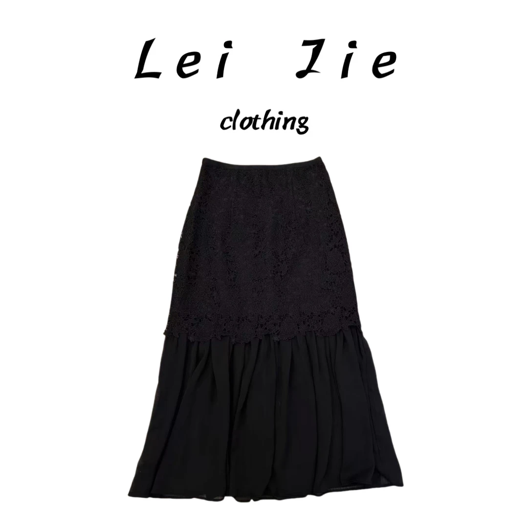 【Lei Jie】时尚百搭上蕾丝下网纱半身裙2128