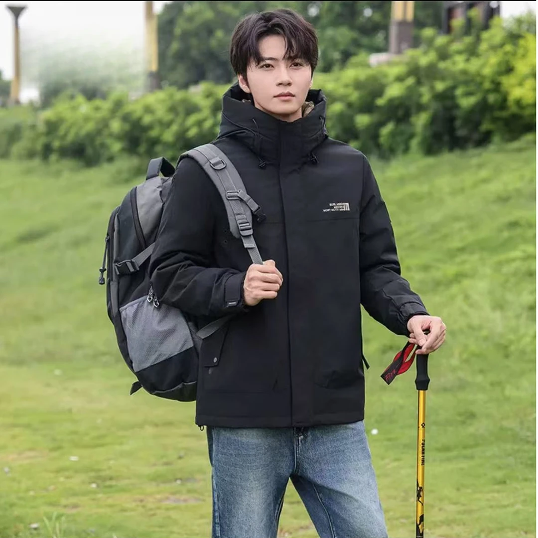 E338#鸭绒中长款连帽羽绒服 户外运动休闲外套