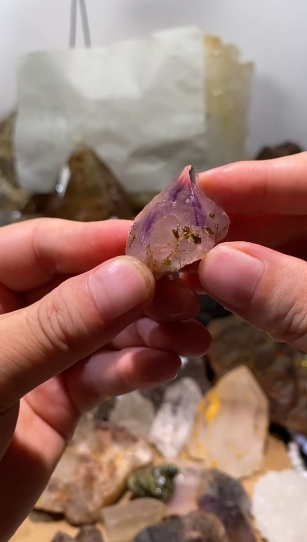 水晶珠宝半成品未镶嵌12号超七紫花园+绿帘石