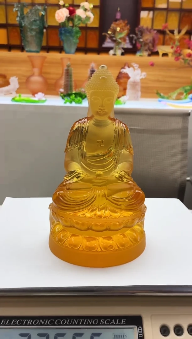 手工艺品琉璃琥珀色阿弥陀佛21公分