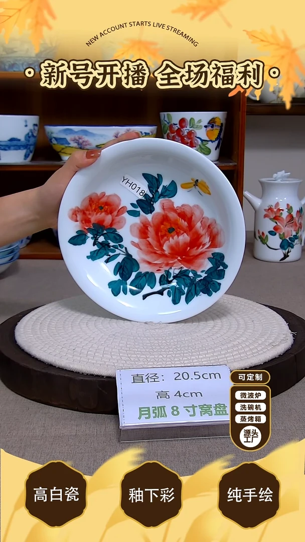 盘景德镇手绘釉下彩陶瓷餐具