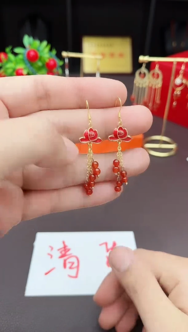 【闪购商品】南红玛瑙耳饰银S925镶嵌705000