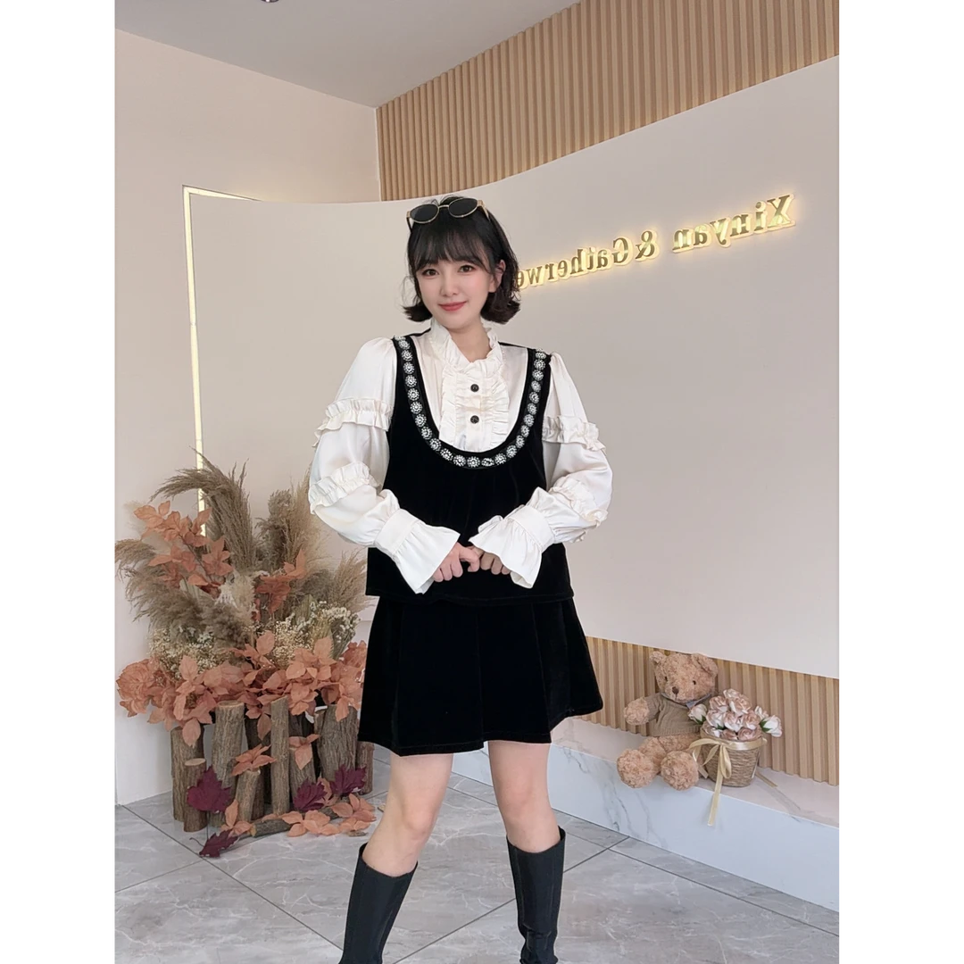 【之霖甄选】2025大码秋季新款丝绒法式套装两件套减龄显瘦洋气