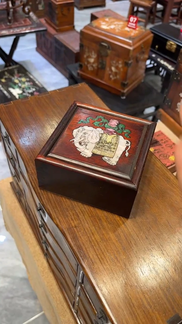 木吉祥如意方形抽拉盒