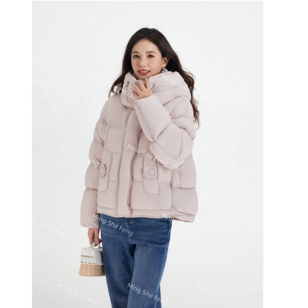 冬季连帽松廓形保暖95%白鸭绒羽绒服女短款NY002