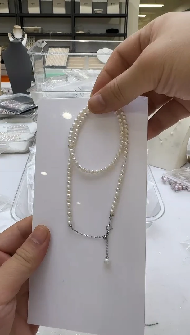 淡水珍珠银S925镶嵌项链4-5mm 吊小珠