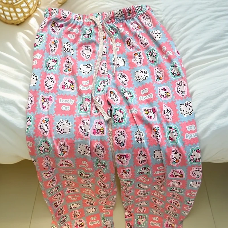 洋气休闲家居裤舒适女睡裤新款卡通印花春秋季双口袋带抽绳外出裤