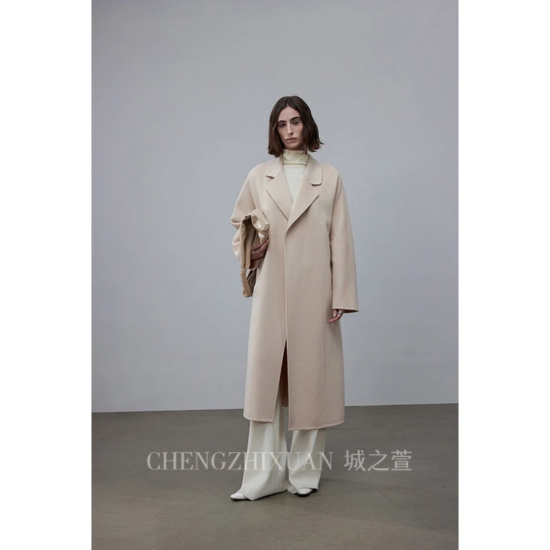 【人间赫本】100%初剪澳洲绵羊毛双面呢翻领大衣轻奢时尚中款大衣