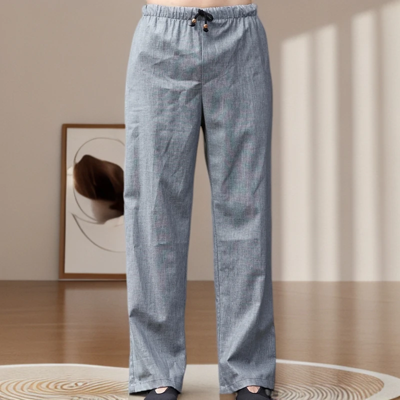 夏季复古中式棉麻长裤薄款亚麻中国风宽松直筒休闲裤男士松紧腰裤