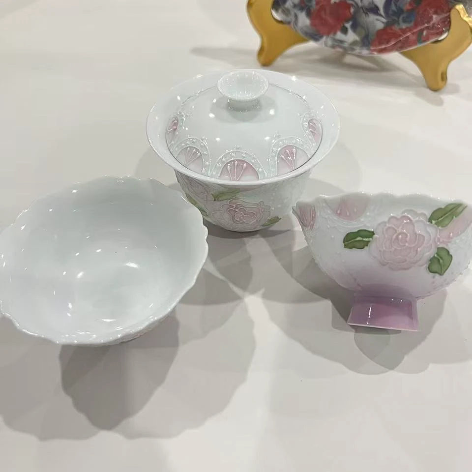 整点福利【紫帘蔷薇】盖碗+杯2只