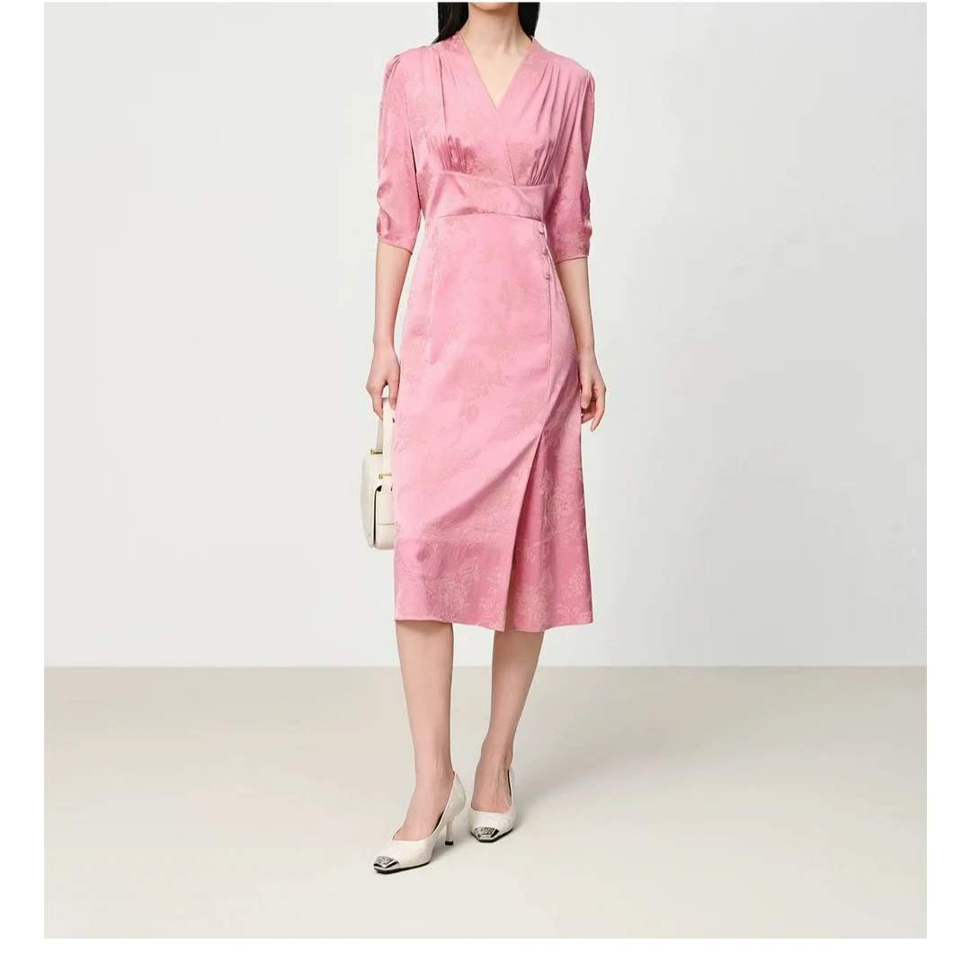 【618补贴款】E+ 25夏季新款 桑蚕丝提花掐腰显瘦气质感连衣裙0784