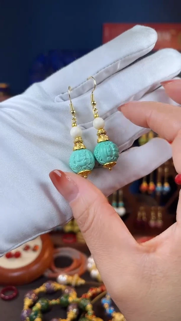 【闪购商品】绿色珐琅景泰蓝耳钩