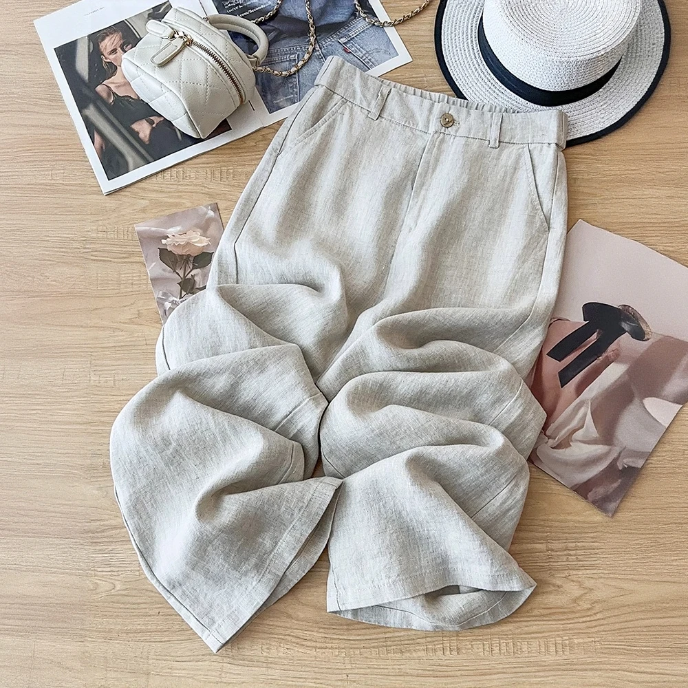 宽松亚麻裤小个子裤子高腰直筒休闲裤2025新款夏季薄款阔腿裤夏装