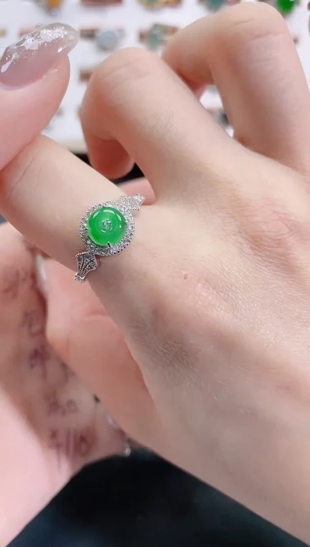 银S925镶嵌戒指翡翠天然翡翠