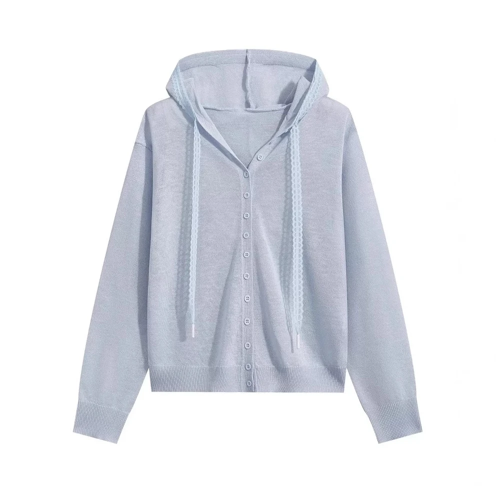 B 门店42&9！薄雾冰岛帽衫」莱赛尔天丝亚麻长袖针织上衣外套 T4609