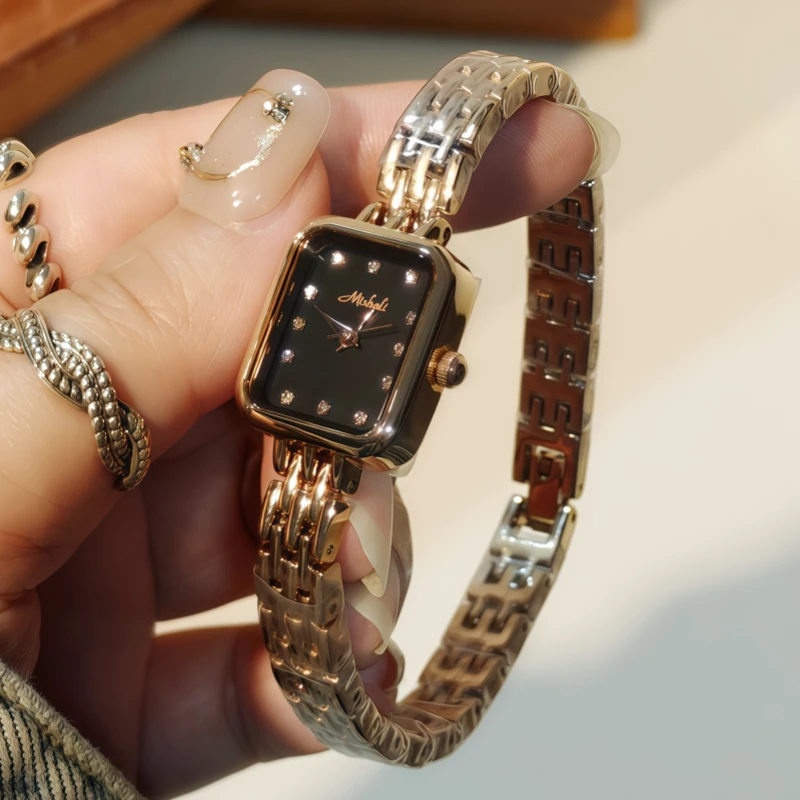 经典方形镶钻手表女款ins风简约气质复古小众轻奢高级感钢带女表