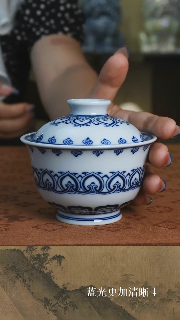 盖碗景德镇 纯手绘  冯工柴窑 宝象纹 盖碗