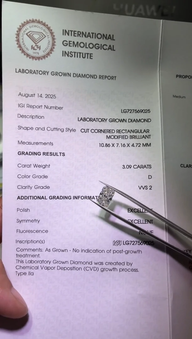 裸石实验室培育钻石3.09ct 雷迪恩 LG727569024