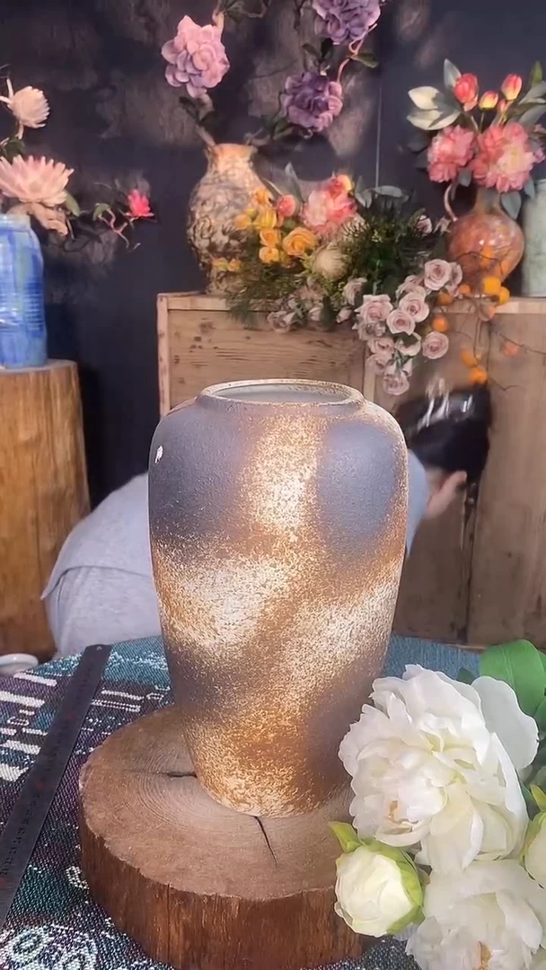 摆件精品陶瓷花器微瑕  口径10 高度28