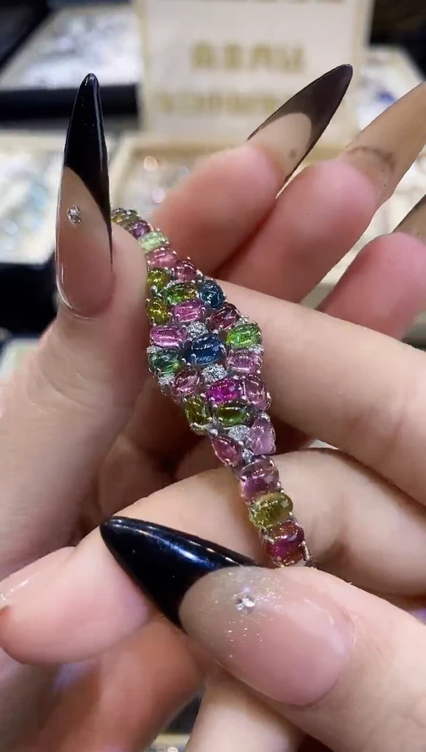 银S925镶嵌手链定制碧玺楚楚珠宝中古甄选不退换