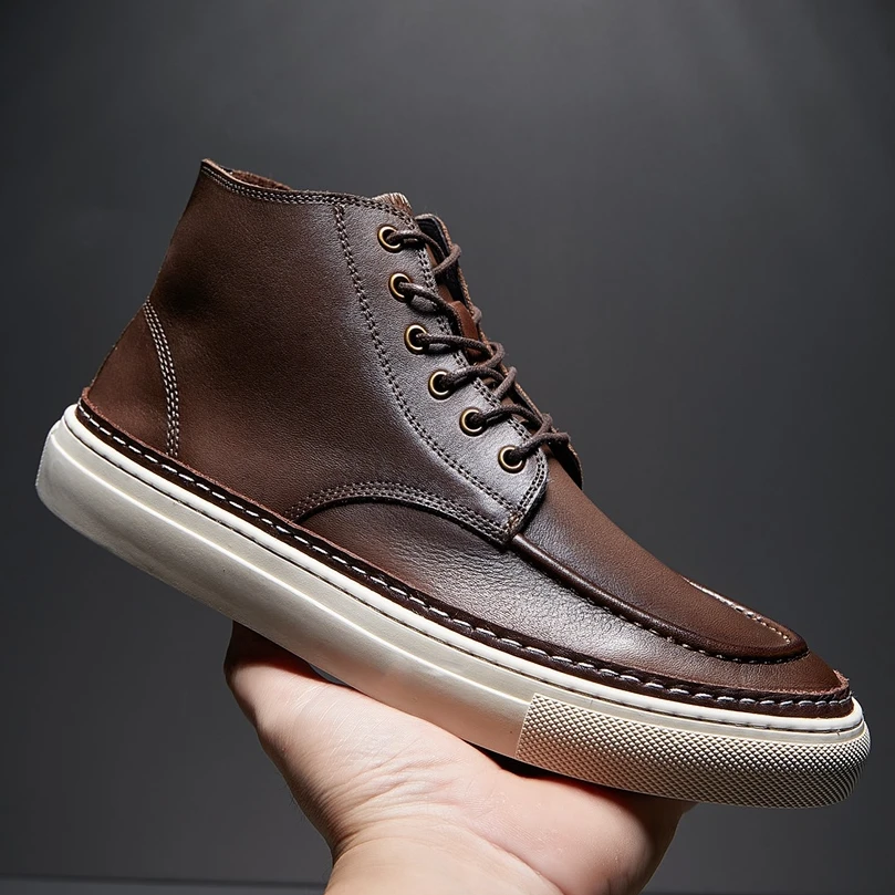 2025欧洲站新款高帮板鞋男鞋真皮英伦风复古马丁靴男款休闲鞋短靴