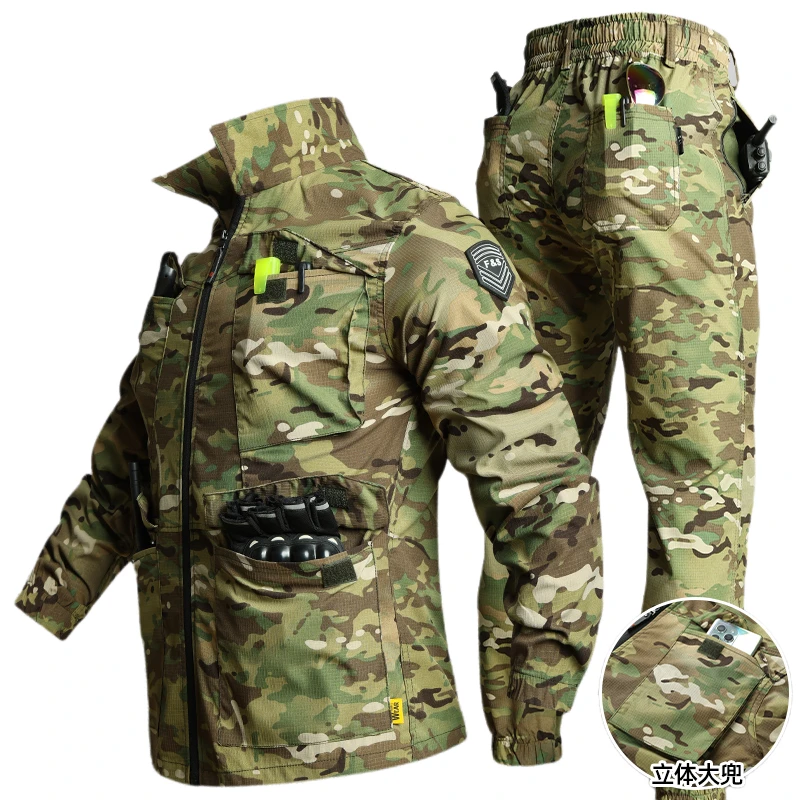 夏季新款网格套装薄工作服装男透气宽松大码户外汽修建筑工装劳保