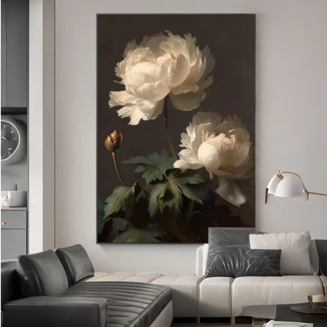 客厅牡丹花沙发背景墙面装饰画入户玄关挂画12080