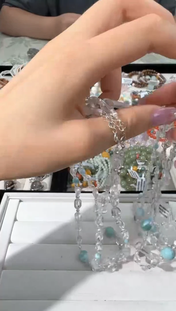 水晶手链银S925镶嵌Q043白水糖豆海纹顶珠项链