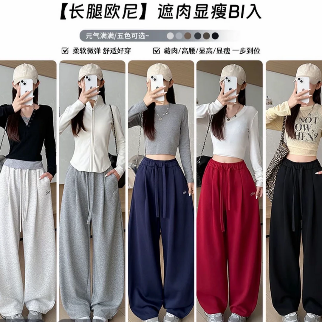 2025冬季新款加绒加厚休闲运动显瘦百搭刺绣时尚直筒阔腿弯刀裤