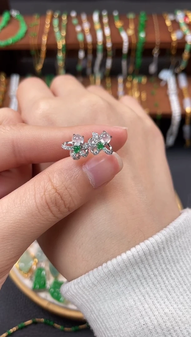 【闪购商品】翡翠耳饰银S925镶嵌2个  283