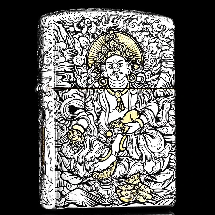 ZIPPO/之宝打火机正版镀银加厚盔甲五面黄财神浮雕防风煤油防风男