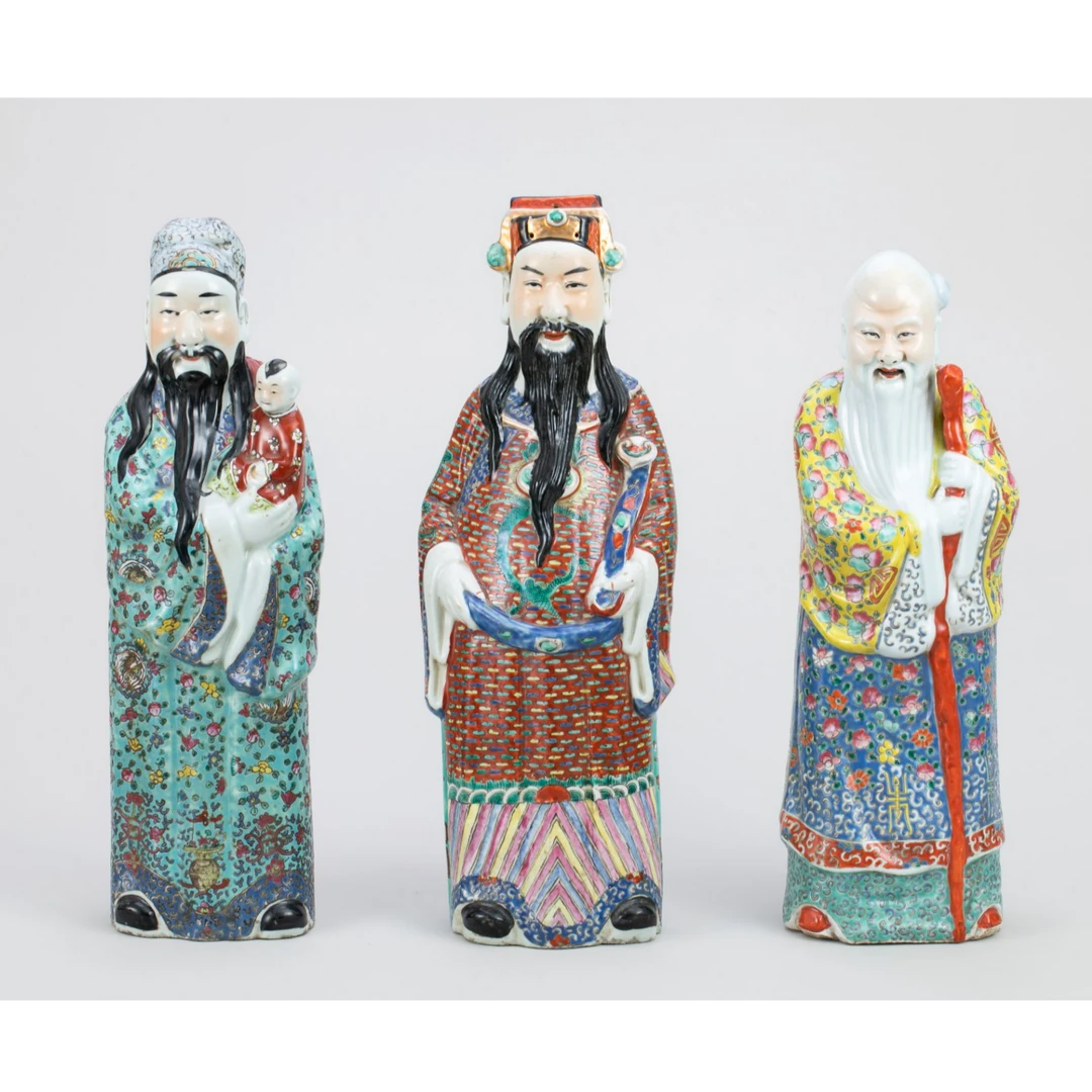 【拍卖】28、粉彩福禄寿三星瓷塑（一组）