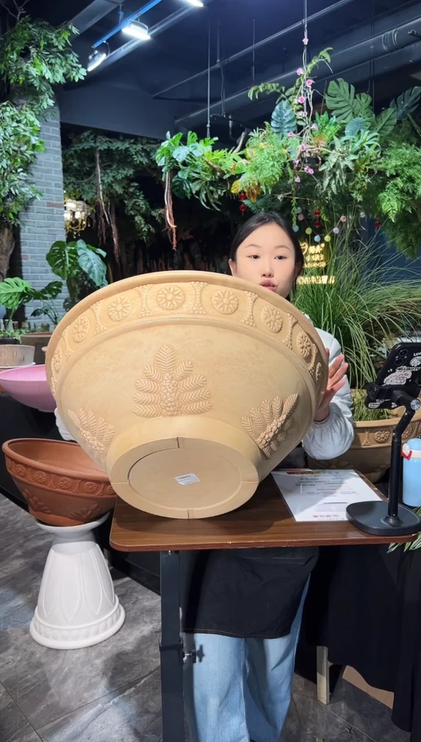 60*25/09G60象牙白超大号碗莲盆外贸尾单