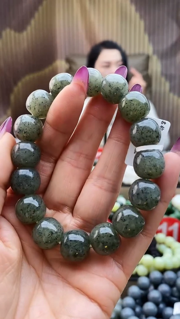 未镶嵌手串和田玉老型点墨青花14