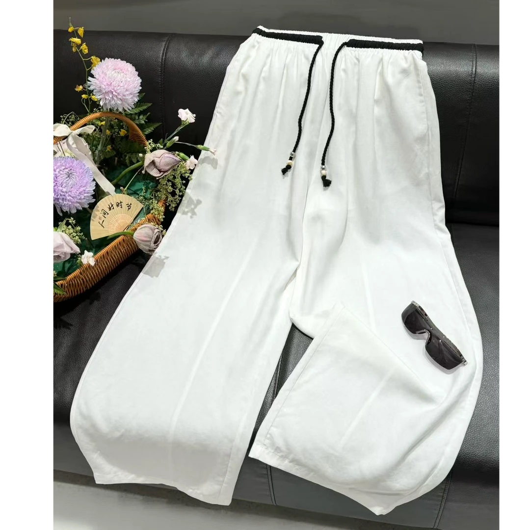 [68岁小姐姐]2025夏季新款腰头撞色设计抽绳宽松休闲长裤AB 1760